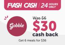 ibotta Flash Cash:Gobble 返现 $30,免费获取 4 顿饭【又有了,限 10/9 一天】